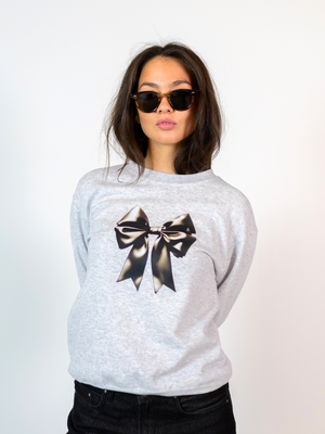 SATIN BOW (sort) SWEATSHIRT - GRÅ