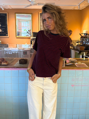 LYKKE STRIPE TEE - NAVY/RED