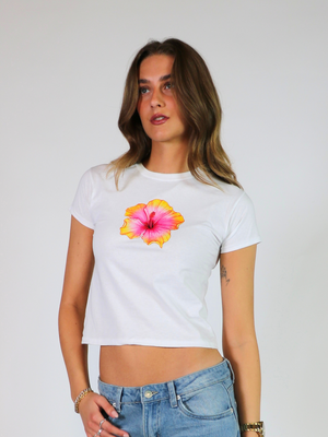 HAWAII (gul) BABY TEE - HVID