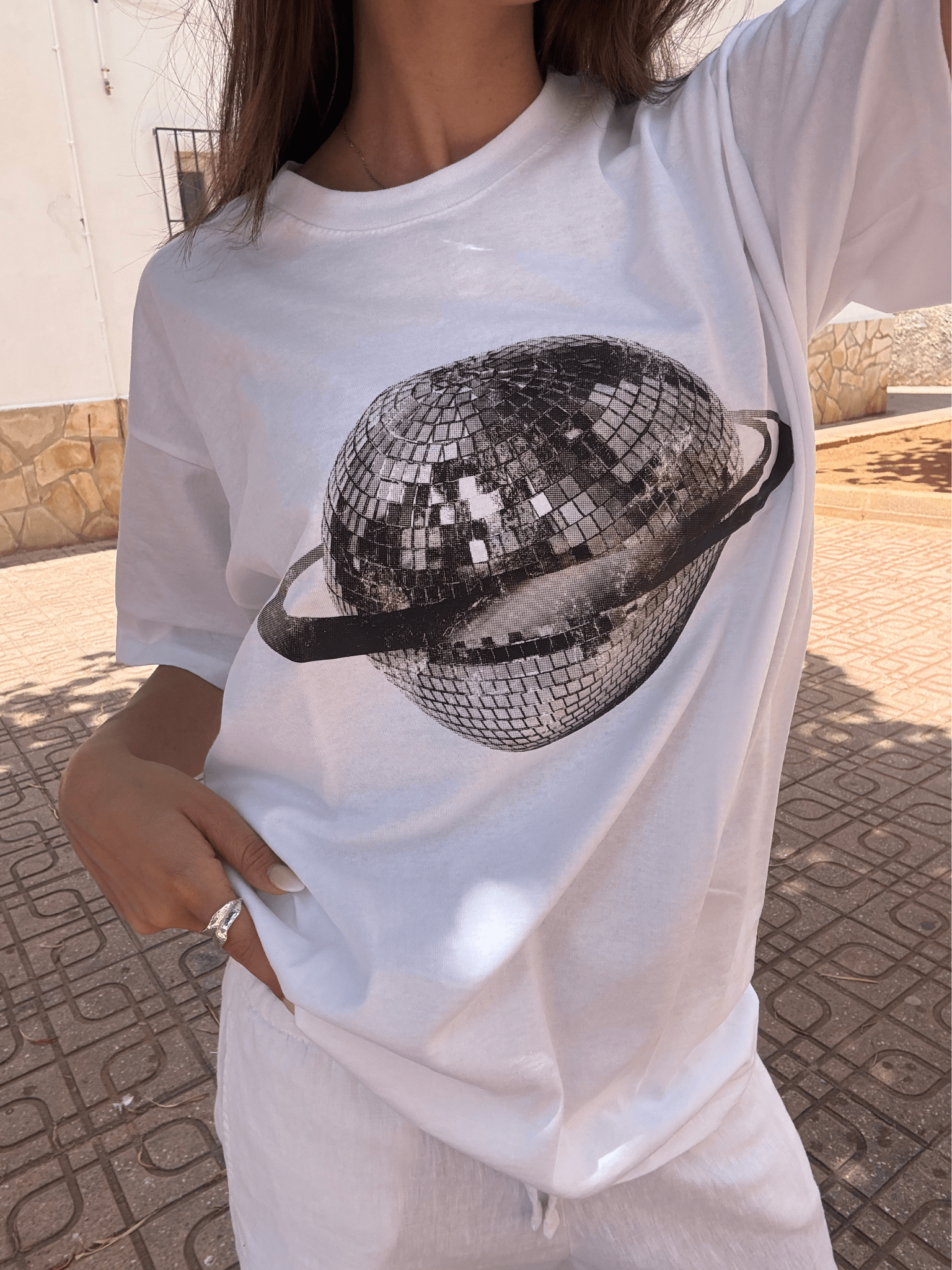 PLANET DISCO (sort) UNISEX T-SHIRT - HVID