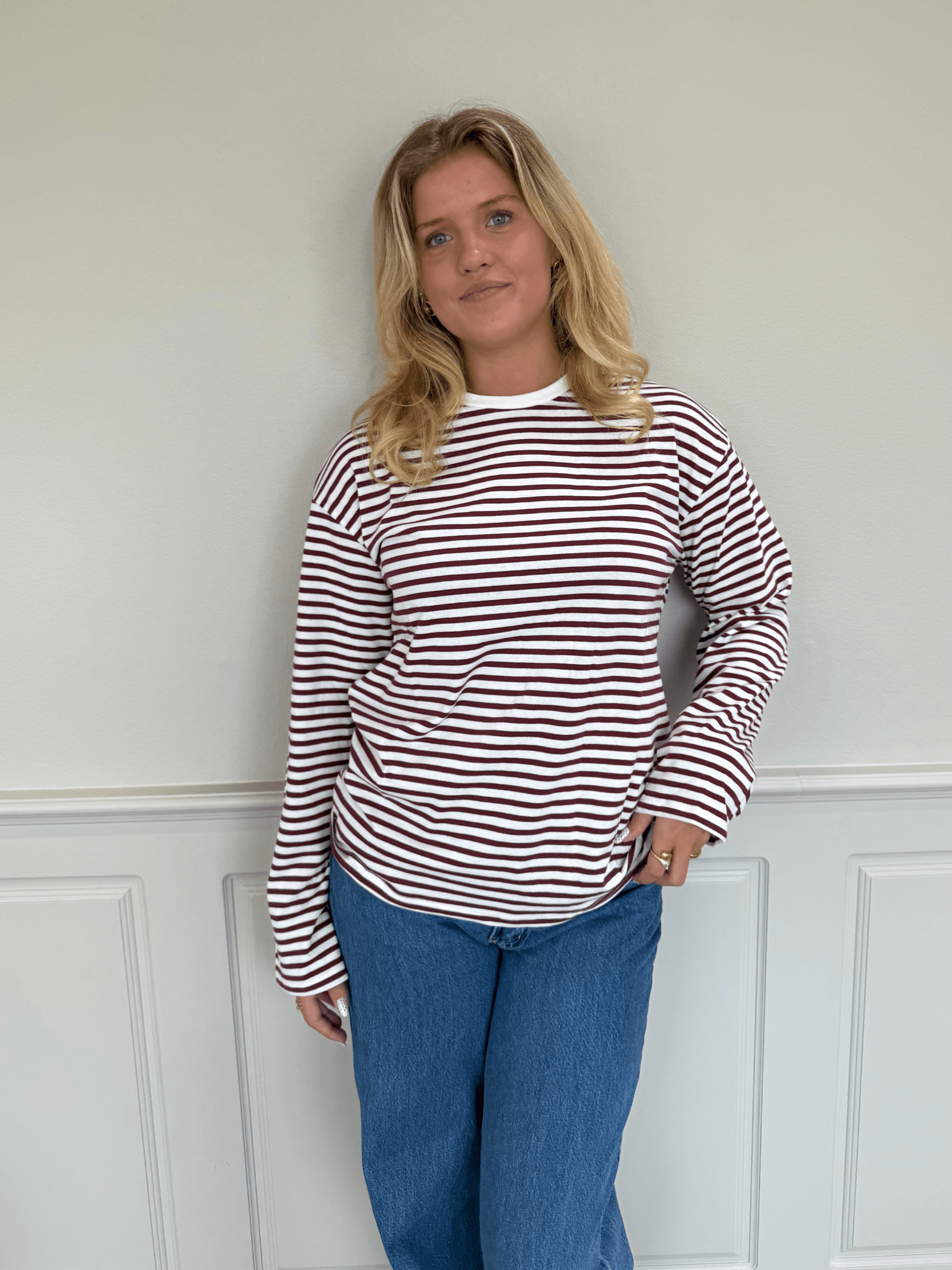 SADIE STRIPE TEE LS - CLOUD DANCER / TAWNEY PORT