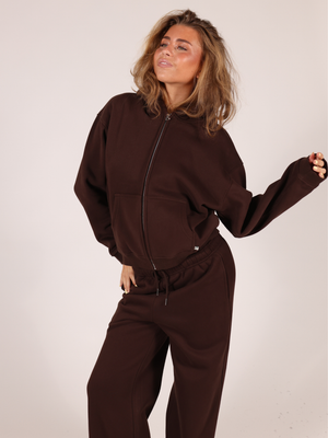 OVERSIZED ZIP HOODIE - BROWN