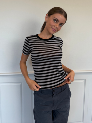 SIDSE KORTÆRMET T-SHIRT - BLACK/GREY STRIPE