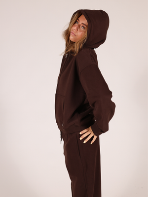 OVERSIZED ZIP HOODIE - BROWN