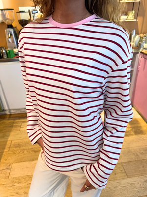 MYNTE STRIPE TEE - WHITE/WINE RED