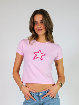 DOODLE STAR (pink) BABY TEE - LYSERØD