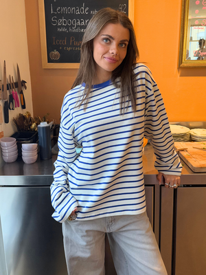 MYNTE STRIPE TEE - WHITE/ROYAL BLUE