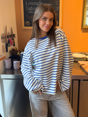 MYNTE STRIPE TEE - WHITE/ROYAL BLUE