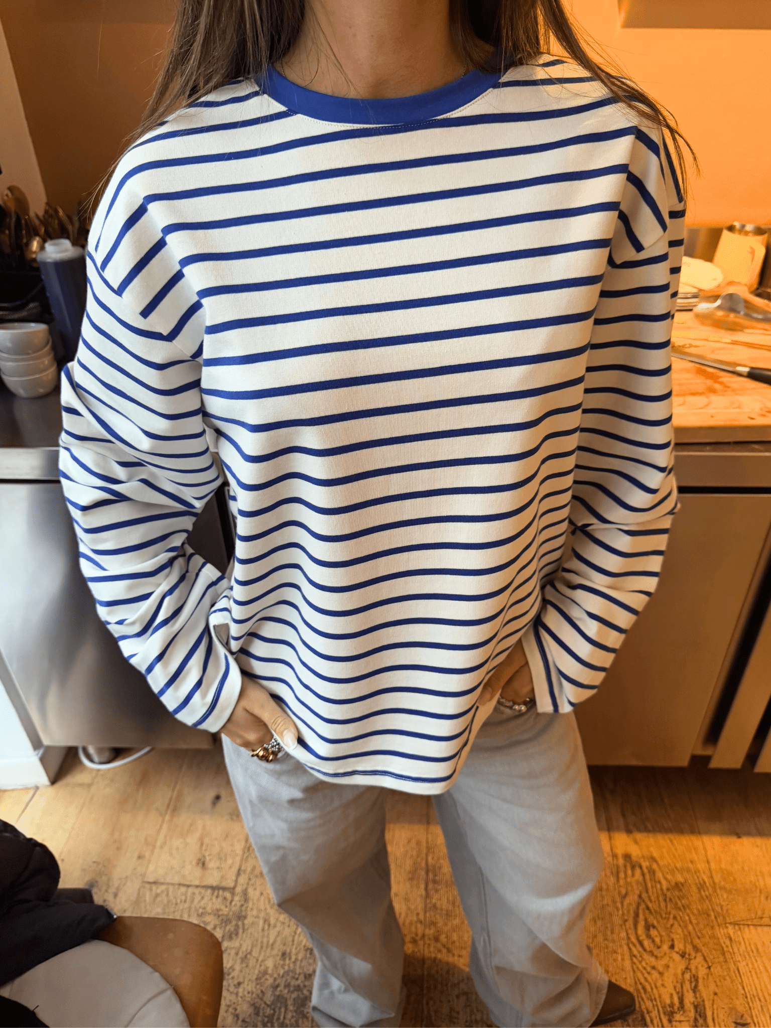 MYNTE STRIPE TEE - WHITE/ROYAL BLUE