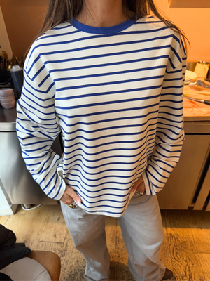 MYNTE STRIPE TEE - WHITE/ROYAL BLUE