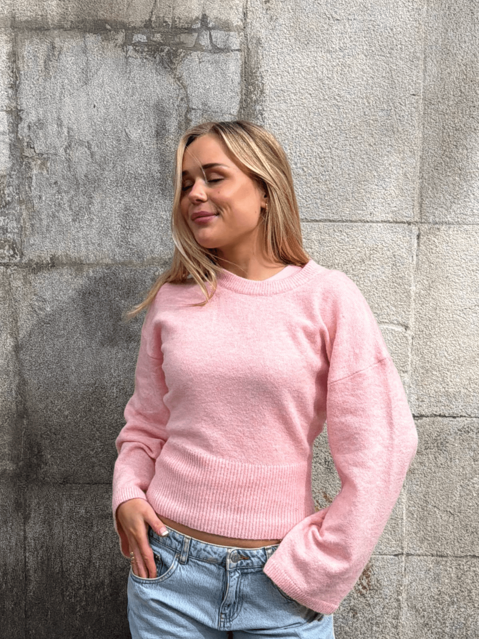 ELLEN ANGEL SLEEVE KNIT  - LT PINK
