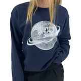 PLANET DISCO (HVID) SWEAT  - NAVY (SENDES UGE 49