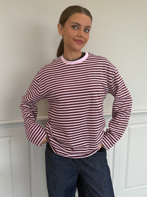 SADIE STRIPE TEE LS - TAWNY PORT ROSEATE SPOONBILL