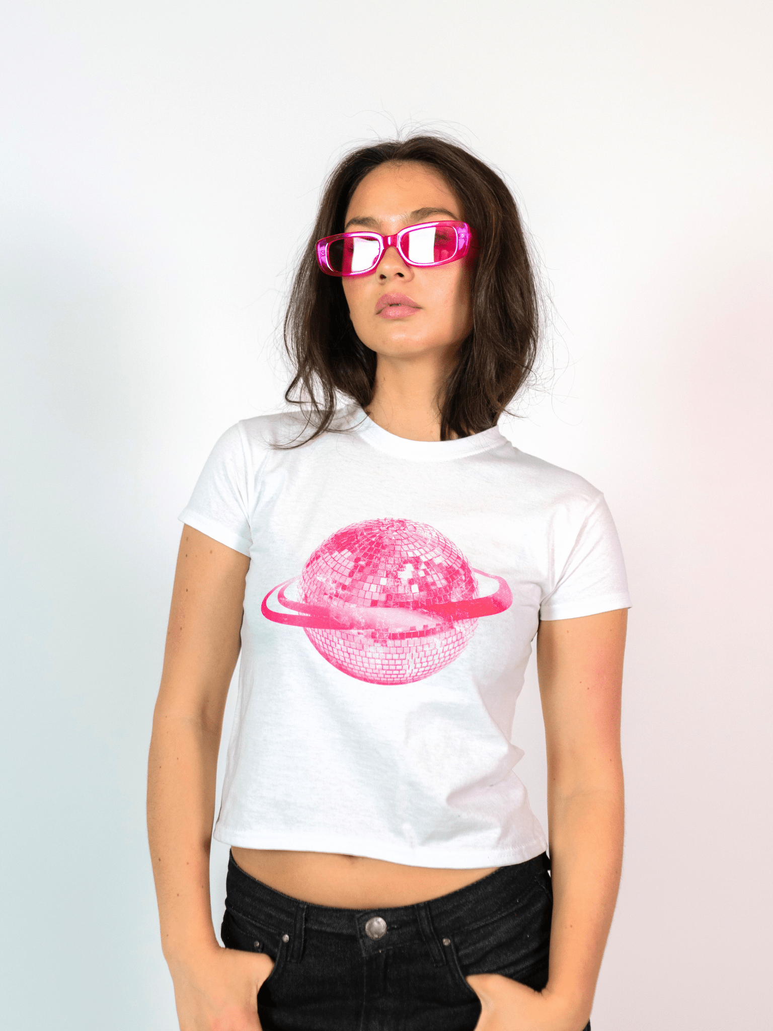 PLANET DISCO (rosa), BABY-TEE - WEISS