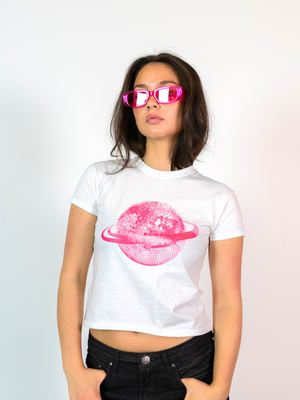 PLANET DISCO (pink), BABY TEE - HVID