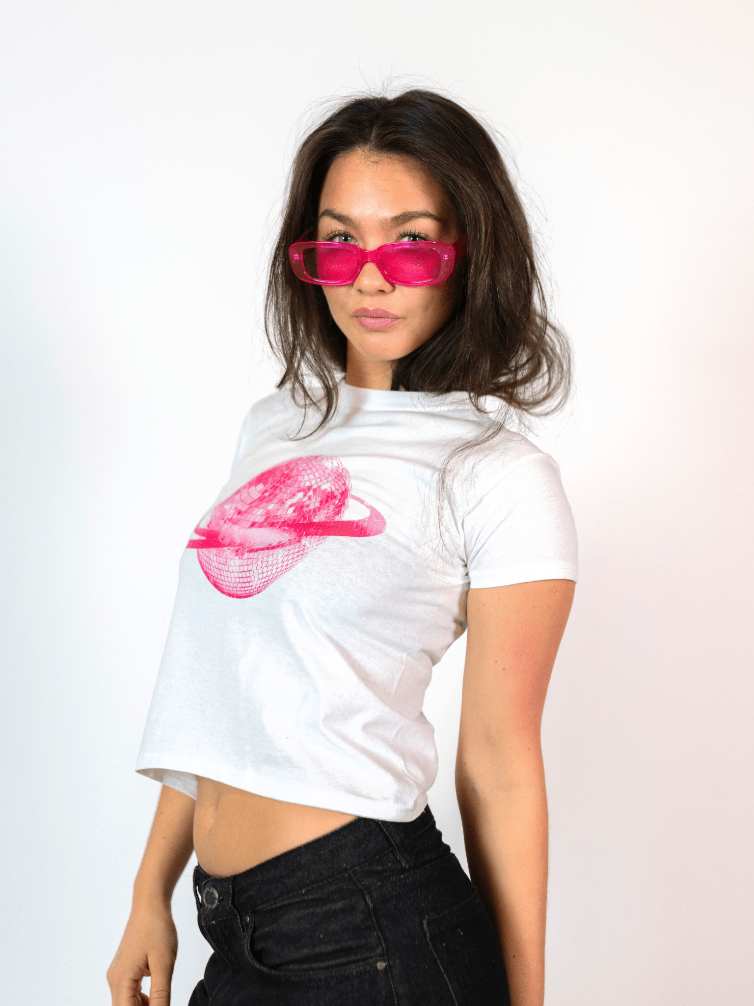 PLANET DISCO (rosa), BABY-TEE - WEISS