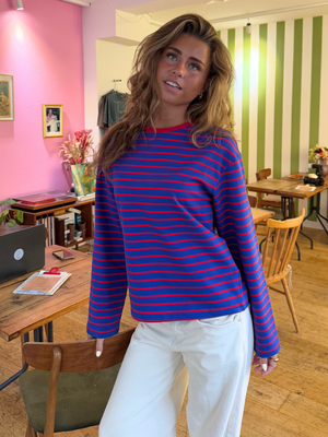 MYNTE STRIPE TEE - ROYAL BLUE/RED