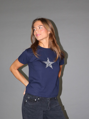 GREY LEOSTAR BABY TEE - NAVY