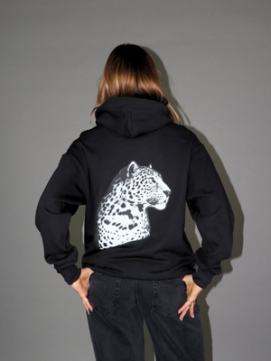 BLACK LEOPARD HOODIE (rygprint) - SORT