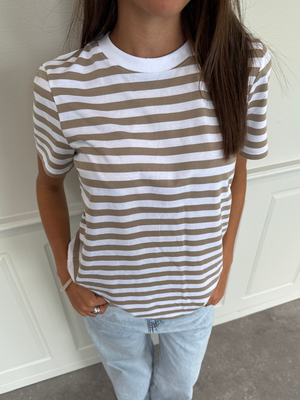 RIA STRIPE TEE - SILVER MINK/BRIGHT WHITE
