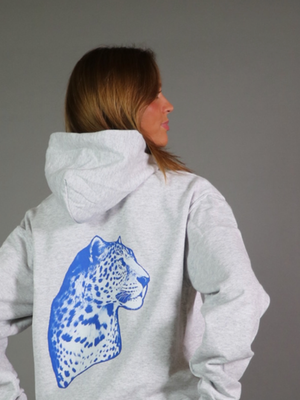 BLUE LEOPARD HOODIE (rygprint) - GRÅ