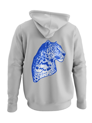BLUE LEOPARD HOODIE (rygprint) - GRÅ
