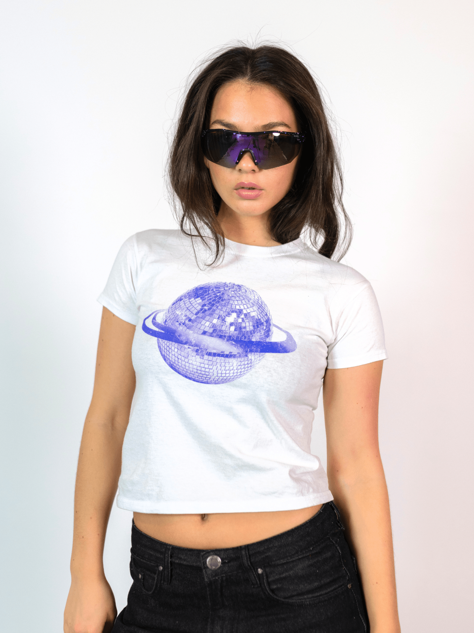 PLANET DISCO (lila), BABY-TEE - WEISS