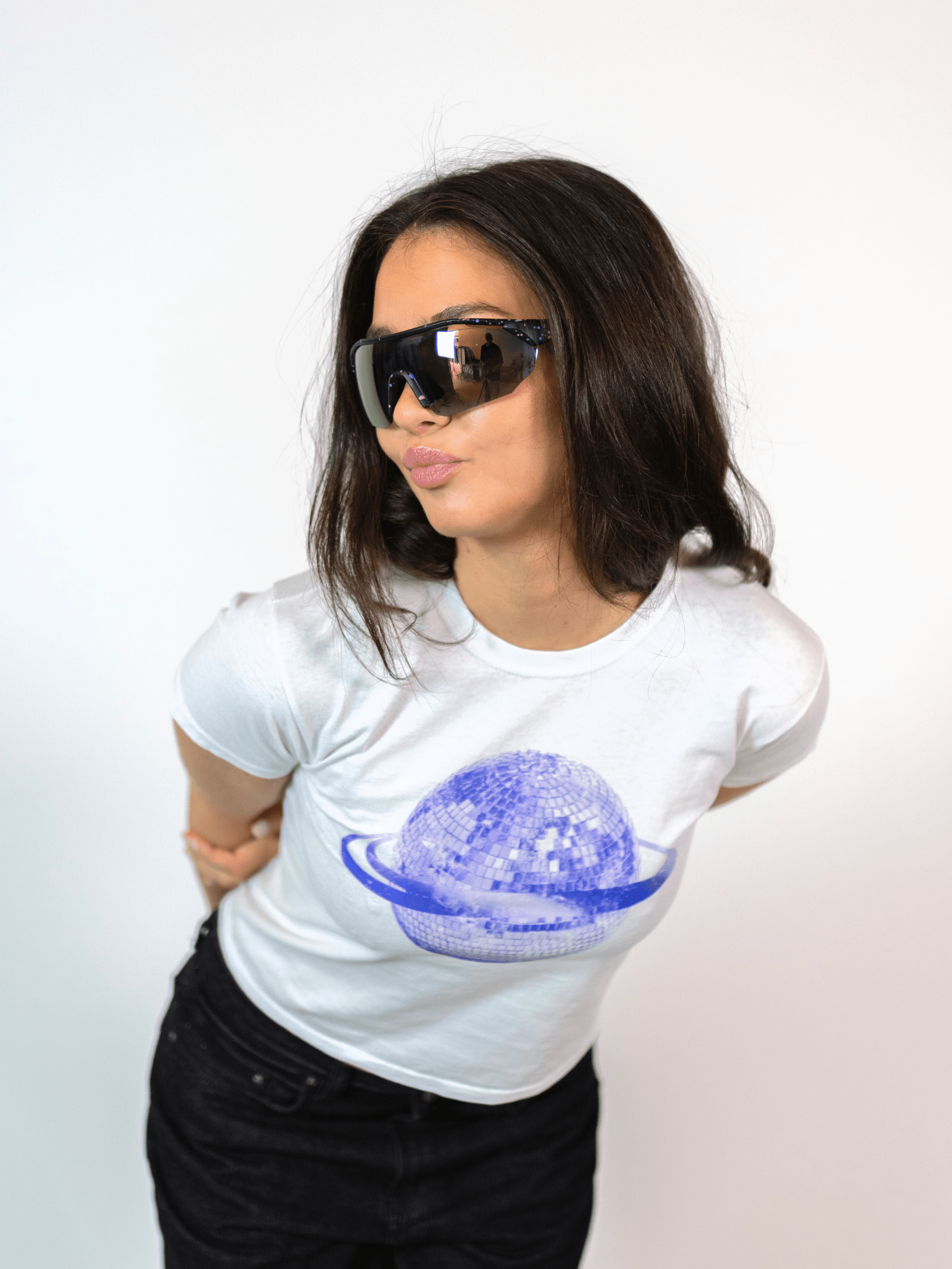PLANET DISCO (lila), BABY-TEE - WEISS