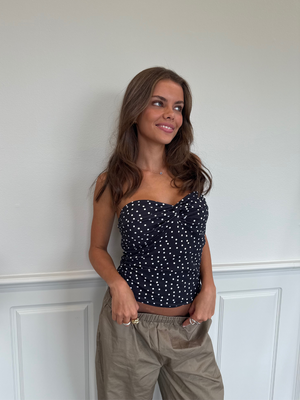 LARA TWIST TUBE TOP - BLACK POLKADOTS