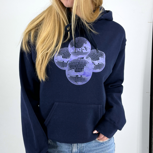 DISCO KUGLE (violet) HOODIE - NAVY