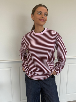SADIE STRIPE TEE LS - TAWNY PORT ROSEATE SPOONBILL