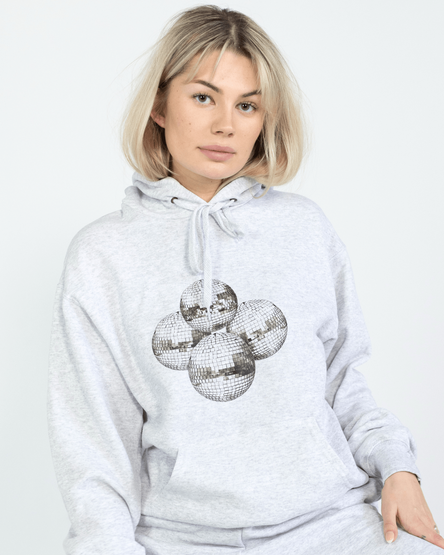 DISCO KUGLE (black) HOODIE - GREY