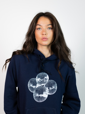 DISCO KUGLE (hvid) HOODIE - NAVY