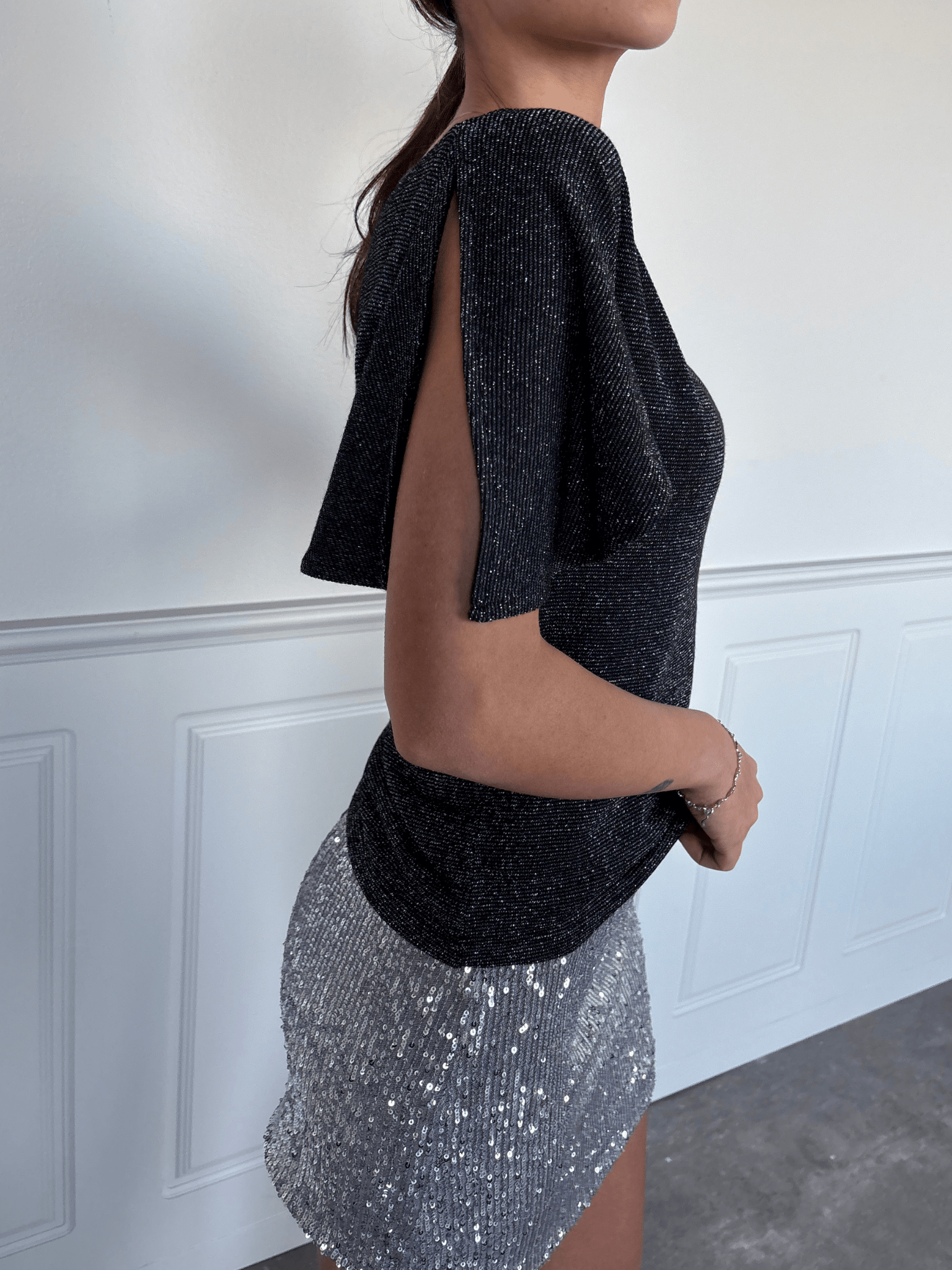 MATHILDE TOP - BLACK/SILVER