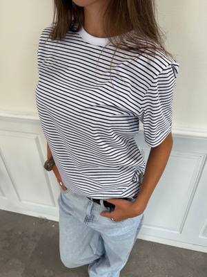 RIA STRIPE FOLD-UP TEE - WHITE / MARITIME BLUE