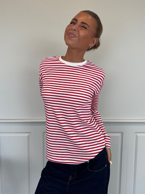 SADIE STRIPE TEE LS - CLOUD DANCER / LOLLIPOP