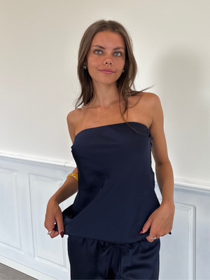 STELLA SATIN BANDEAU TOP - NAVY