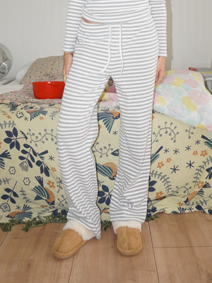 ELLIE STRIPE PANTS - GRÅ/HVID