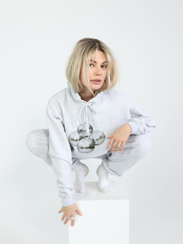 DISCO KUGLE (sort), BABY TEE - HVID – Dinvintageshop