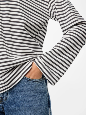 SADIE STRIPE TEE LS - CLOUD DANCER MAGNET