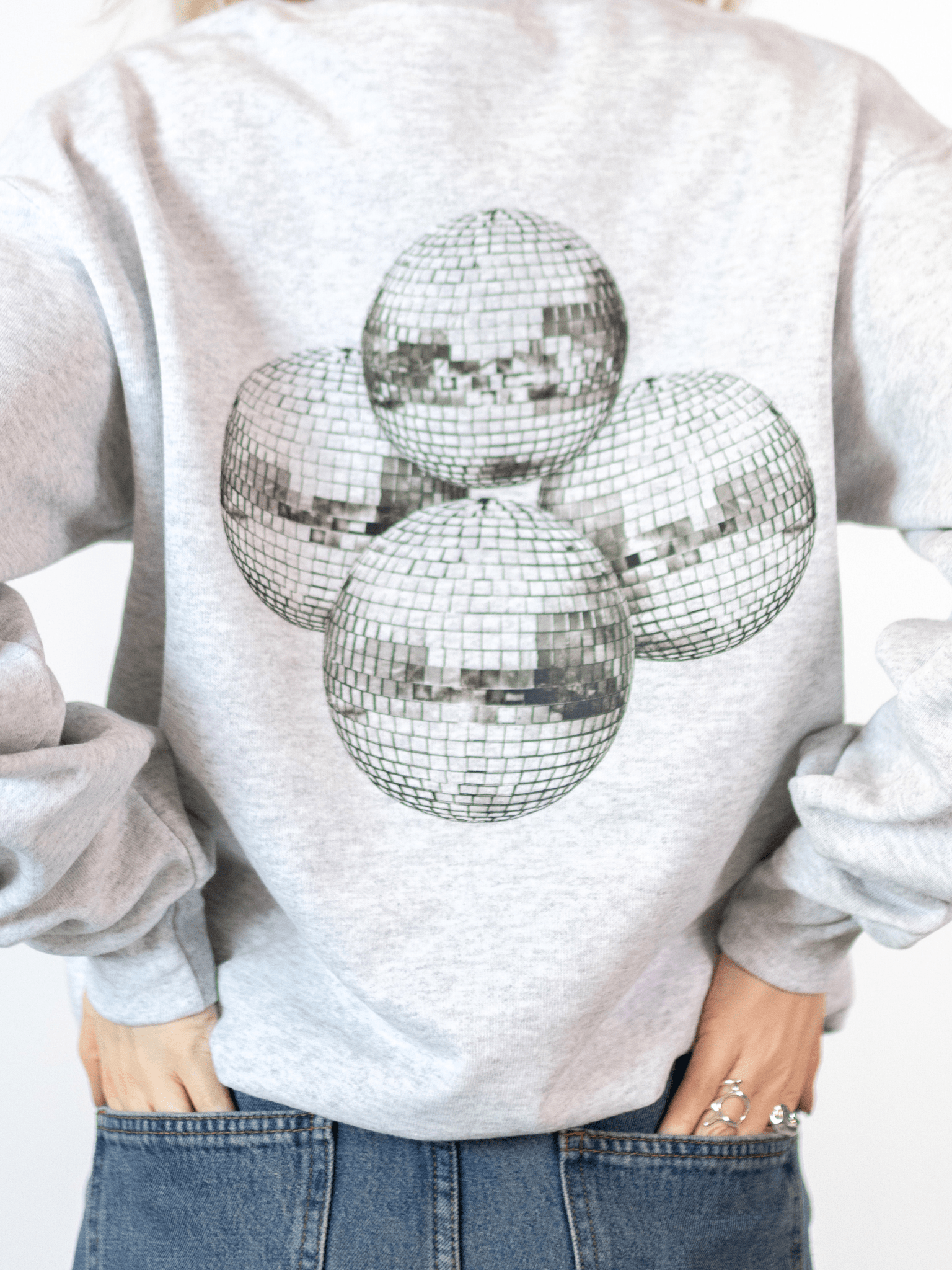 MEGA DISCO BALL (schwarz) SWEATSHIRT (Rückenaufdruck) - GRAU