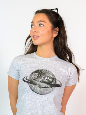 PLANET DISCO (sort), BABY TEE - GRÅ