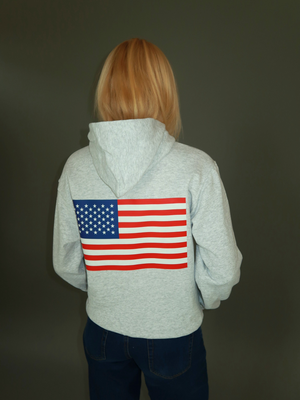 US FLAG HOODIE (rygprint) - GRÅ