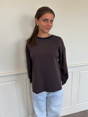 STRIPE TEE, LANGÆRMET - BROWN / NAVY