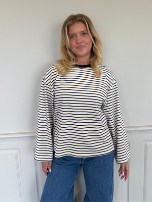 STRIPE TEE, LANGÆRMET - OFFWHITE/NAVY