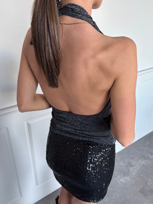 MIE GLITTER TOP - BLACK/SILVER