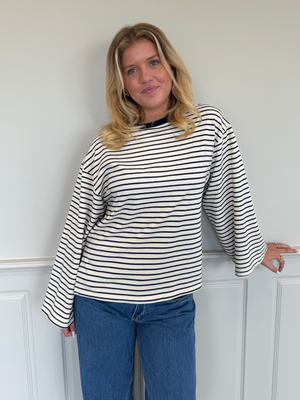 STRIPE TEE, LANGÆRMET - OFFWHITE/NAVY