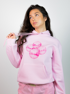 DISCO KUGLE (pink) HOODIE  - LYSERØD