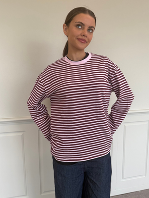 SADIE STRIPE TEE LS - TAWNY PORT ROSEATE SPOONBILL