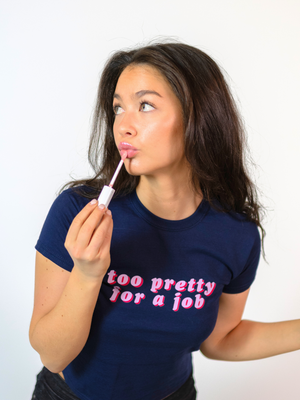 TOO PRETTY, BABY TEE - NAVY